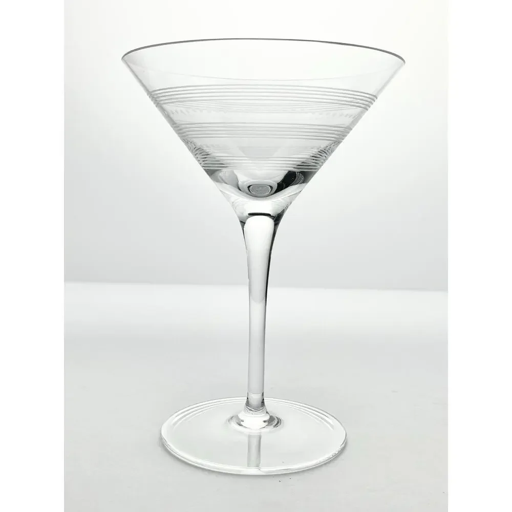 Contemporary Pair of Martini Glasses 6 3/4” 8oz Reached Banded Stripes & Dots